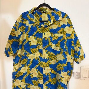 Blue and Yellow Floral Hawaiian Shirt